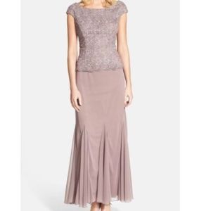 Patra Chiffon & Metallic Lace Godet Gown